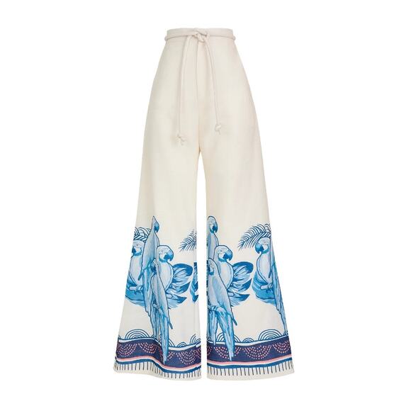 No Pise La Grama Women's Blue Macaw Print La Colina Pants Size 4 - Picture 1 of 8